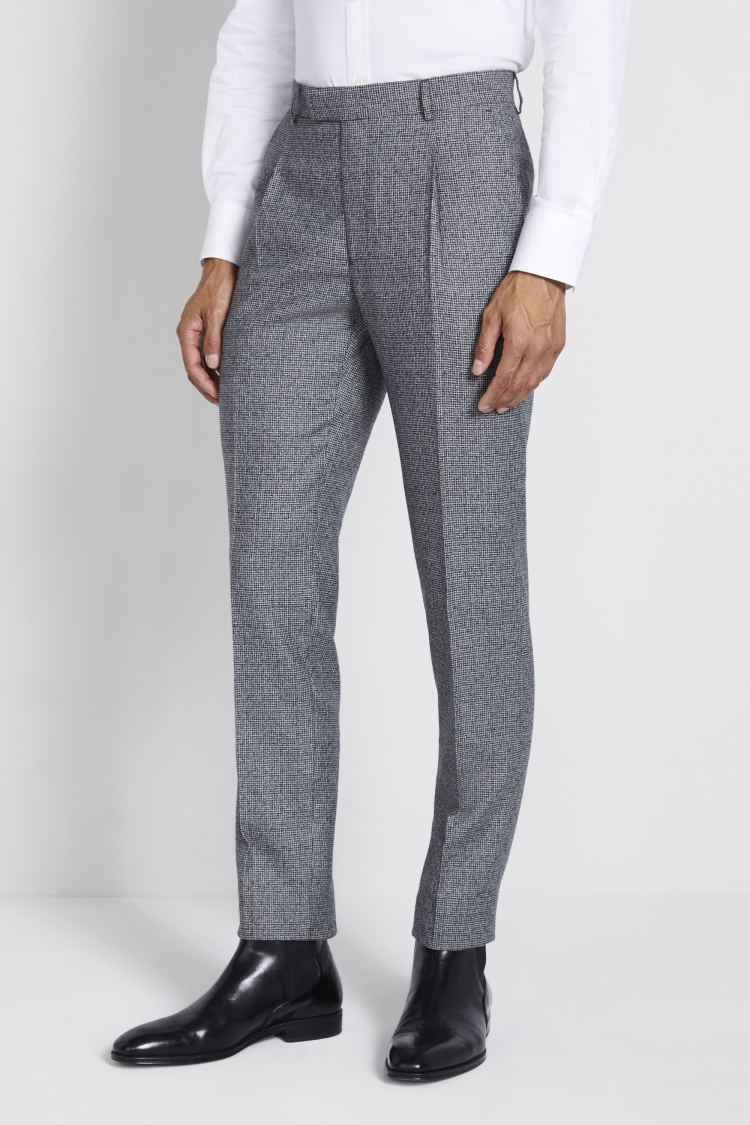 Italian Slim Fit Black and White Puppytooth Trousers